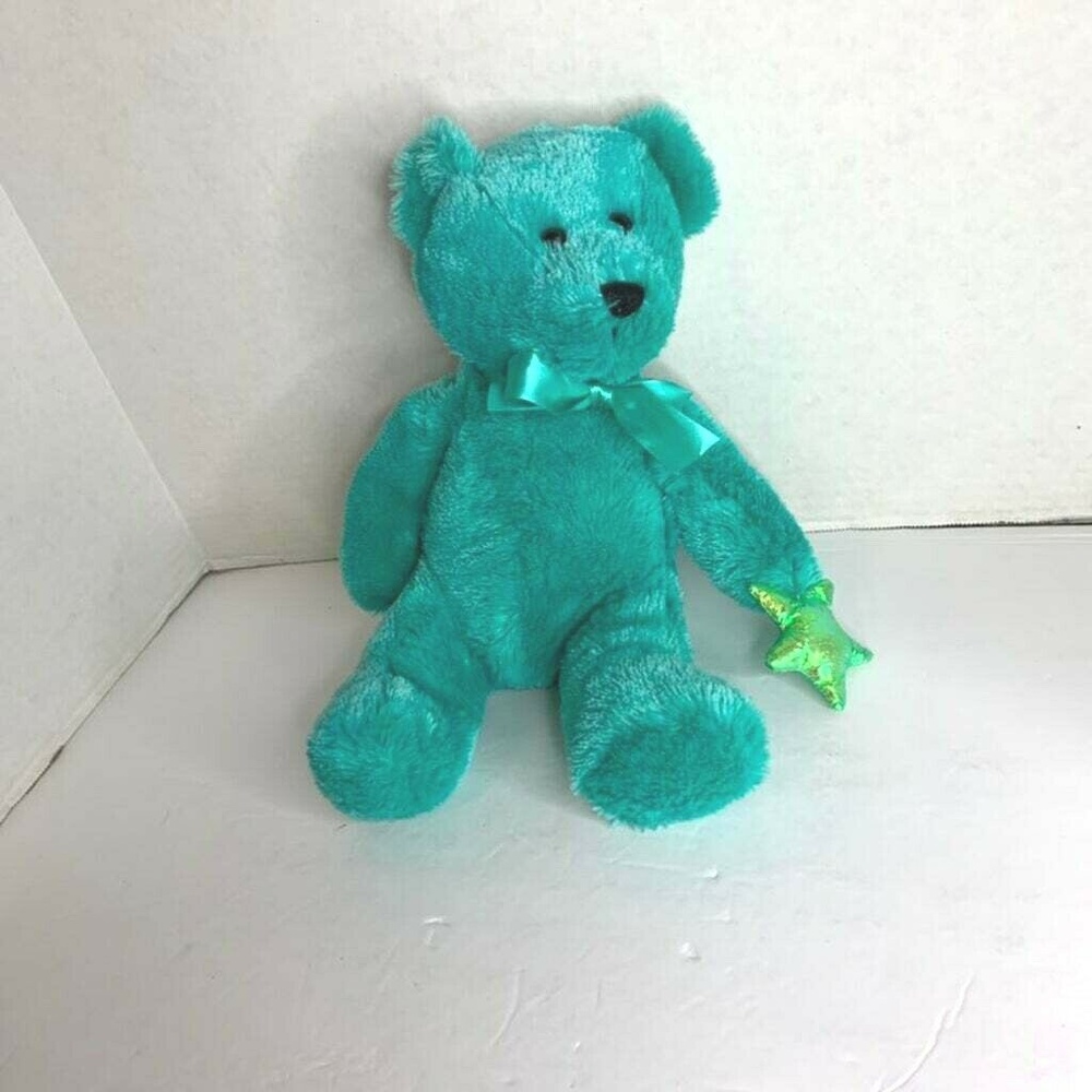 Burton & Burton Plush Bear Teal Green Blue 11 in tall Seated Stuffed Animal Toy